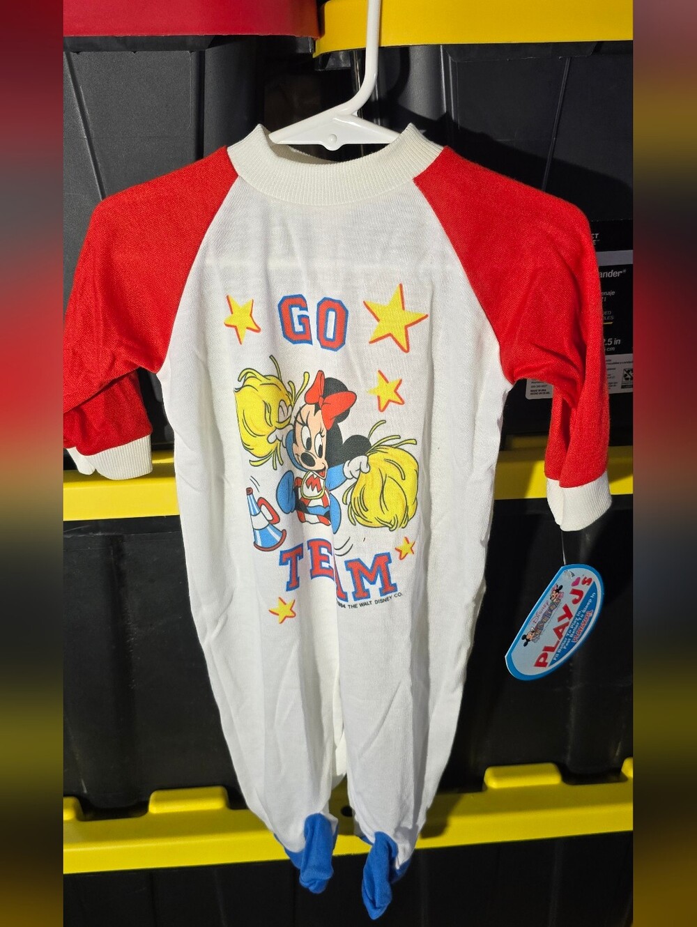 90s Playskool Minnie Mouse "Go Team" Red & White Infant Footed Sleeper